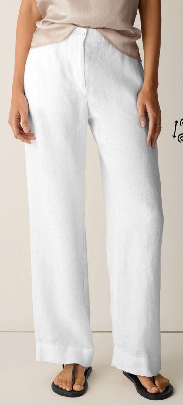 Eileen Fisher White 100% Linen Pants Flowy Button Zip Size 12